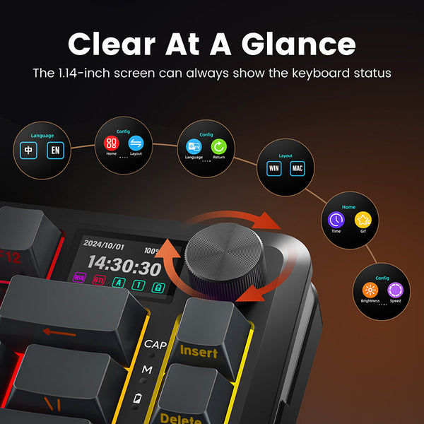 Redragon K708 Pro Tri-Mode Mechanical Keyboard with Screen
