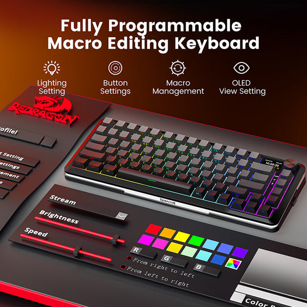 Redragon K708 Pro Tri-Mode Mechanical Keyboard with Screen