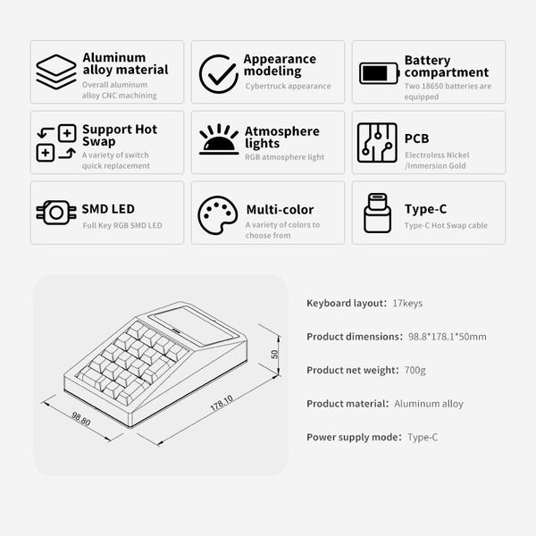 DOIO KB17-B01 QMK/VIA Macro Keyboard Dual-mode Mechanical Keyboard Kit