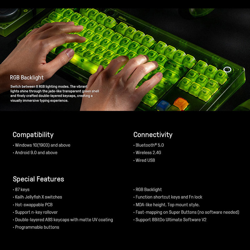 8BitDo Retro 87 Tri-mode Mechanical Keyboard Xbox Edition