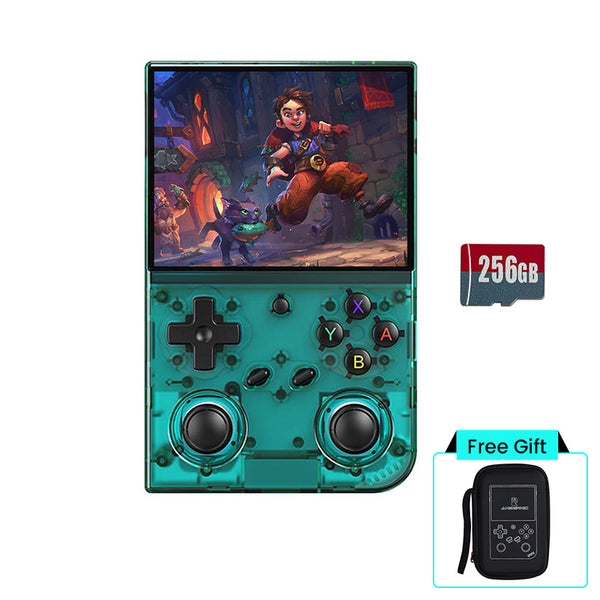 ANBERNIC RG35XXPro Retro Handheld Game Console 256GB TF Card Transparent Teal with Free Bag