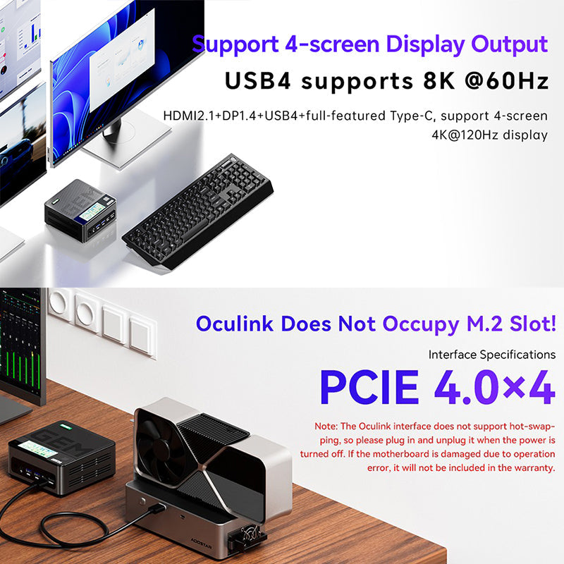 AOOSTAR GEM12+ Series Mini PC with AMD R7 PRO 8845HS & OCulink Port