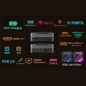 AOOSTAR GOD57 Mini PC AMD Ryzen 7 5700U