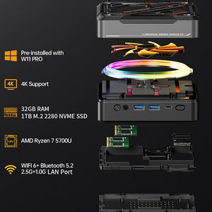 AOOSTAR GOD57 Mini PC AMD Ryzen 7 5700U