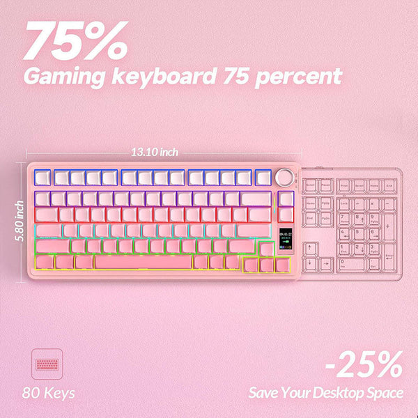 AULA S75 PRO Tri-mode Wireless Mechanical Keyboard with LCD Screen Creamy