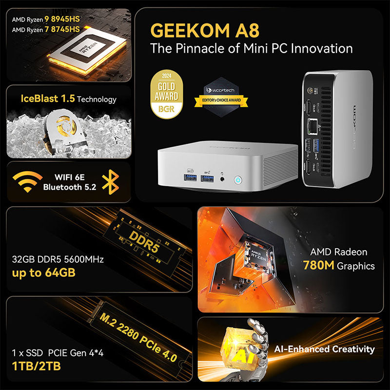 GEEKOM A8 Gaming Mini PC AMD Ryzen 7