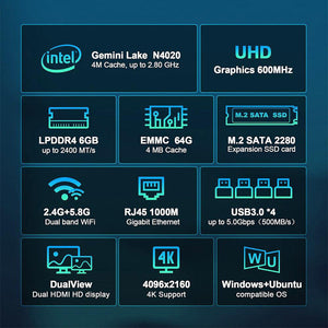GXMO N4 Intel N4000 Mini PC Efficient Office Mini Computer