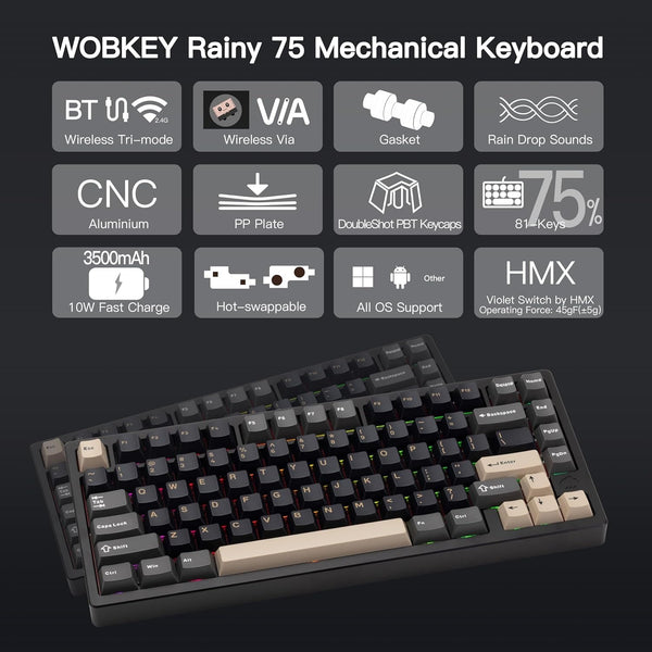 WOBKEY Rainy75 Aluminum Wireless Mechanical Keyboard