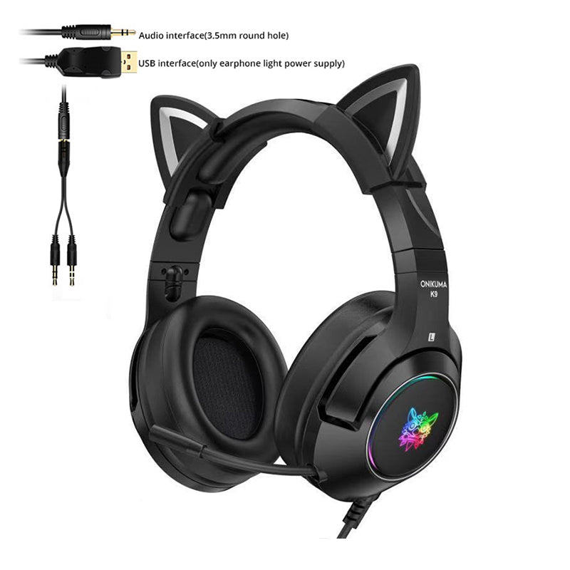 ONIKUMA K9 Cat Ear Gaming Headset 3.5mm Wired with RGB LED Light