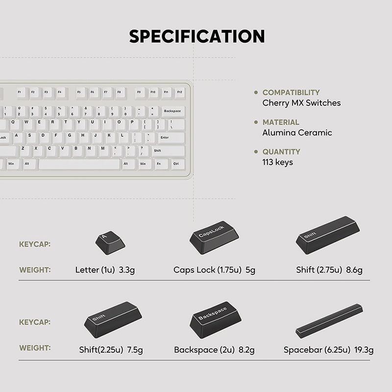 Cerakey Full Set V2 Alumina Ceramics Keycap Set Cherry Profile 113