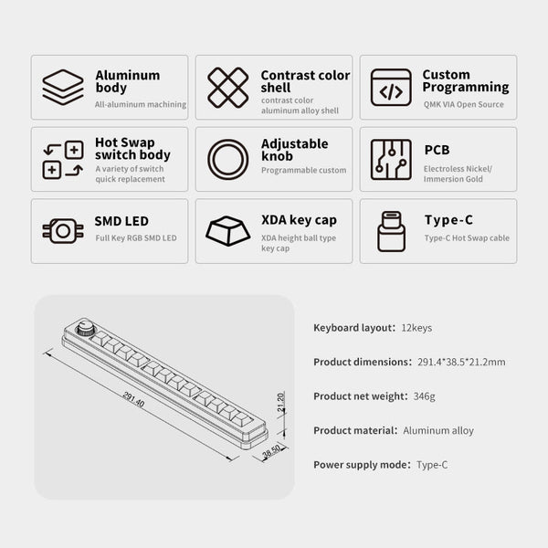 DOIO KB12-01 Macro Keyboard VIA Macro Pad